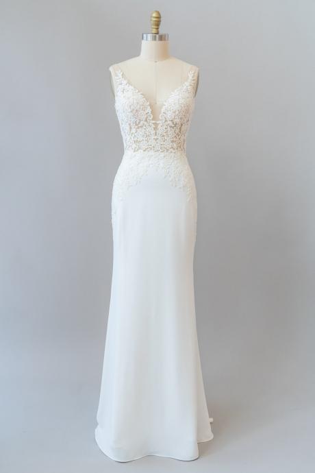 Beautiful Modern Lace top with straps with Crepe Mermaid Wedding Dress