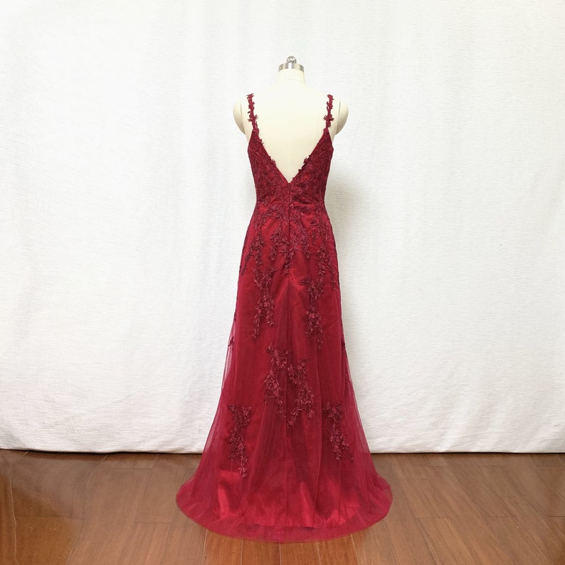 Spaghetti Straps Lace Appliqued Tulle A-Line Long Prom Gown main image 0
