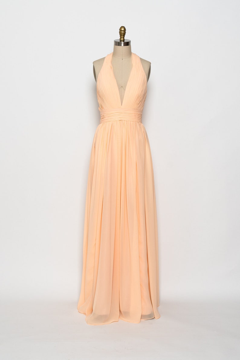 V-Neck Long Sleeves Lace Top Chiffon Pleated Dress Coral